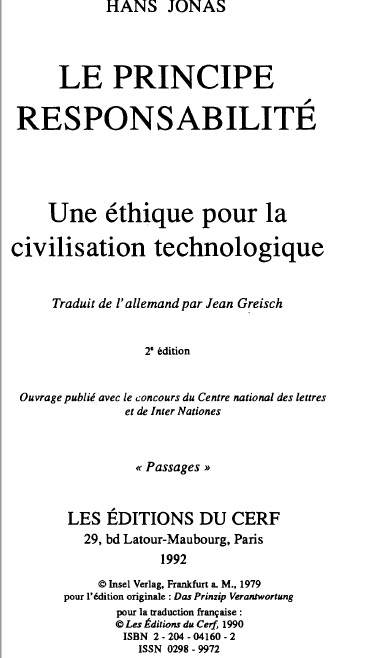 Le principe responsabilité: Une éthique pour la civilisation technologique