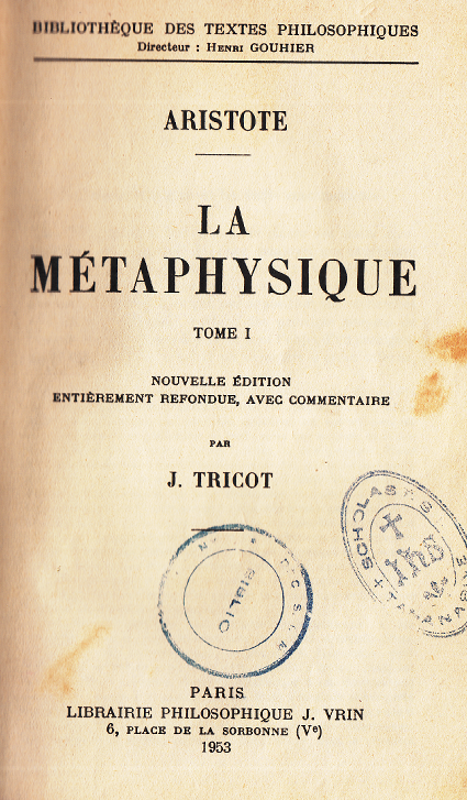 La Métaphysique Tome 1 / Aristote