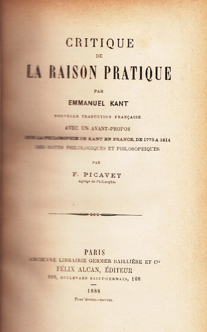 Critique de la raison pratique (1888) / Emmanuel Kant