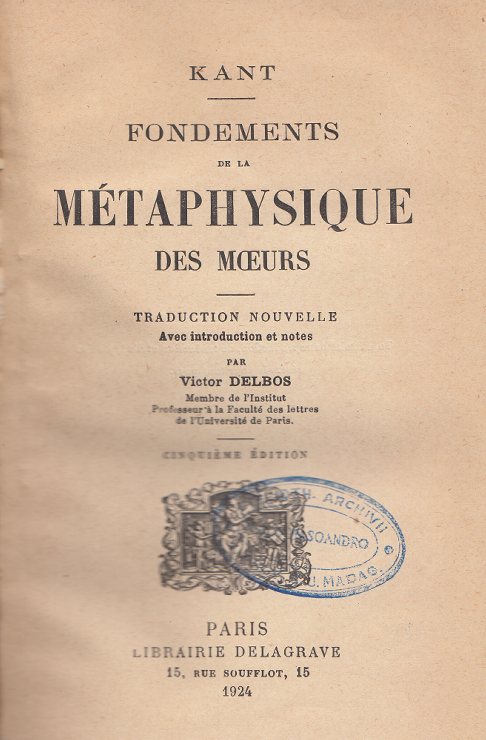 Fondements de la métaphysique des mœurs / Emmanuel Kant (1924)