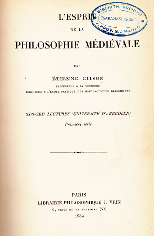 L'esprit de la philosophie médiévale / Etienne Gilson