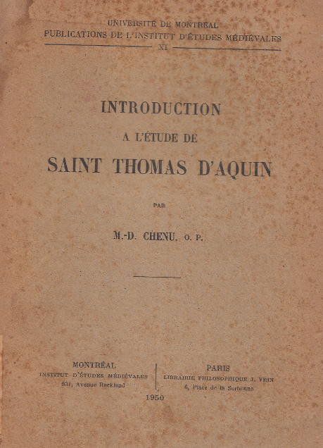 Introduction à l'étude de saint Thomas d'Aquin / Marie Dominique Chenu
