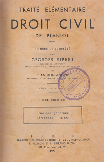 Traité élémentaire de droit civil Tome 1 / Marcel Planiol