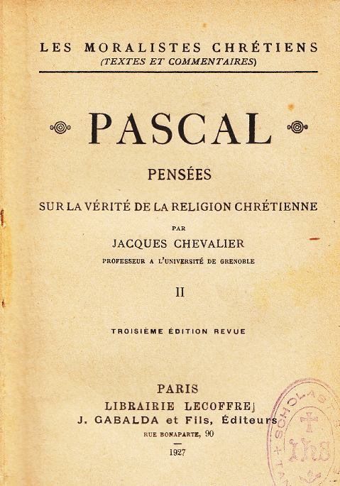 Pensées sur la vérité chrétienne Tome 2 / Blaise Pascal