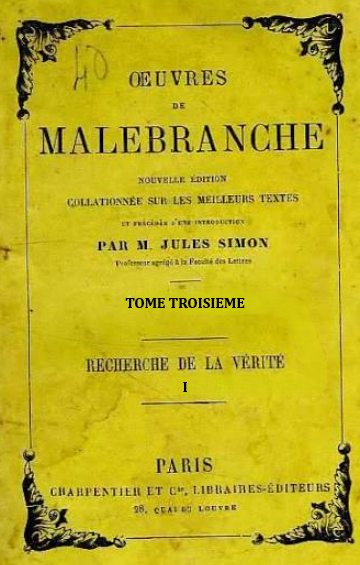 Oeuvres de Malebranche Tome 3/1: Recherche de la vérité / Nicolas Malebranche